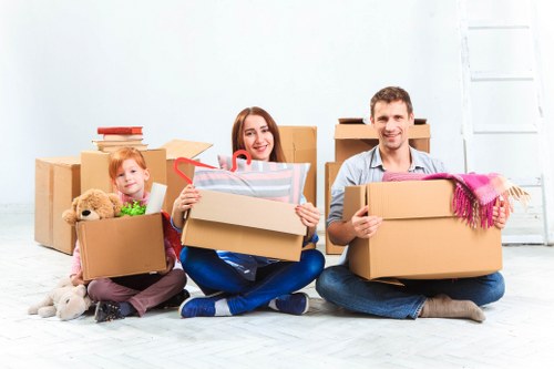 Packing materials and labelled boxes prepared for a Bromley relocation